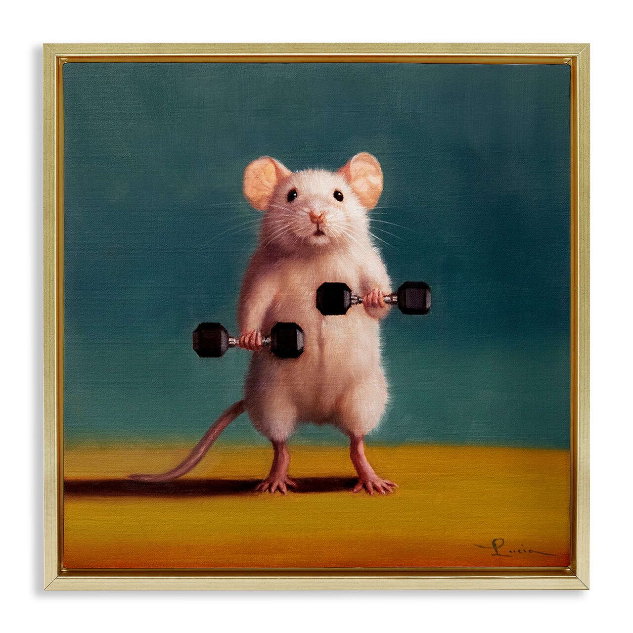 Stupell Industries Weight Lifting Mouse Framed Floater Canvas Wall Art Design by Lucia Heffernan